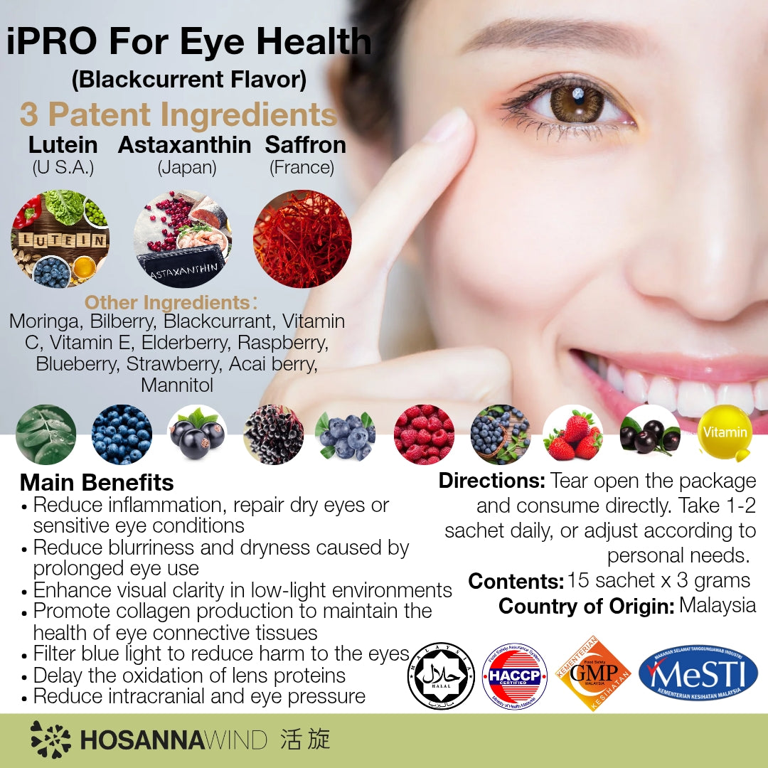 iPRO FOR EYE HEALTH - LUTEIN, SAFFRON AND ASTAXANTHIN (BLACKCURRANT FLAVOUR)